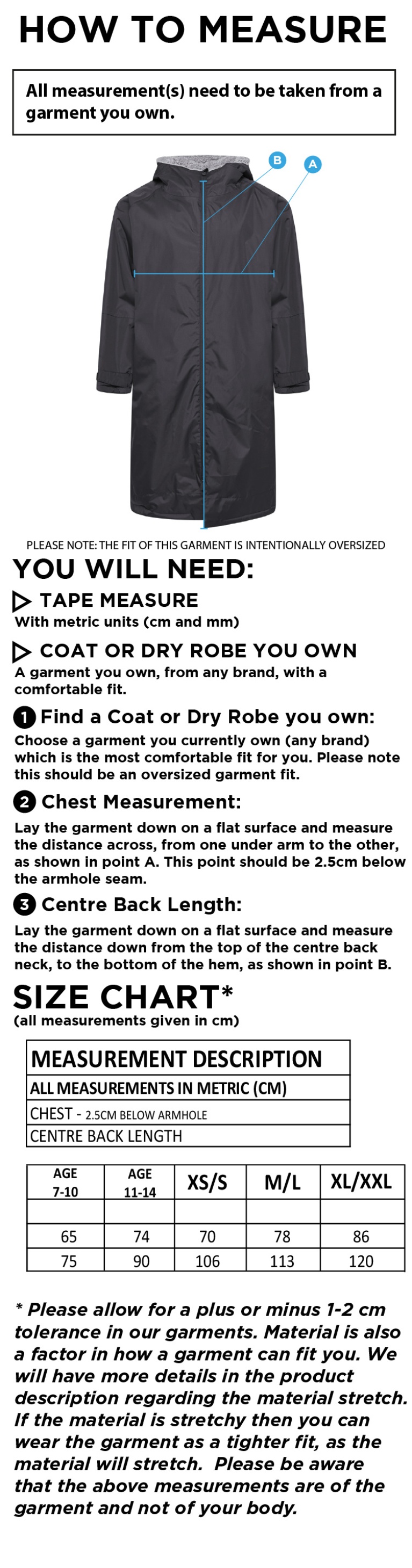FLEECE ROBE - NAVY - Size Guide
