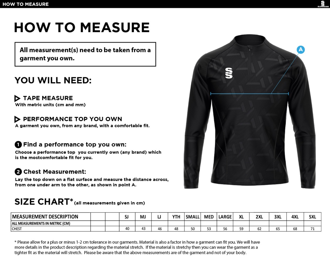 Rossendale FC - MTO - Performance Top - Size Guide