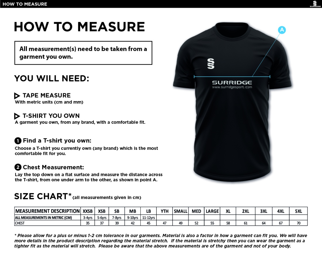 Rossendale FC - Dual Training Vest - Size Guide