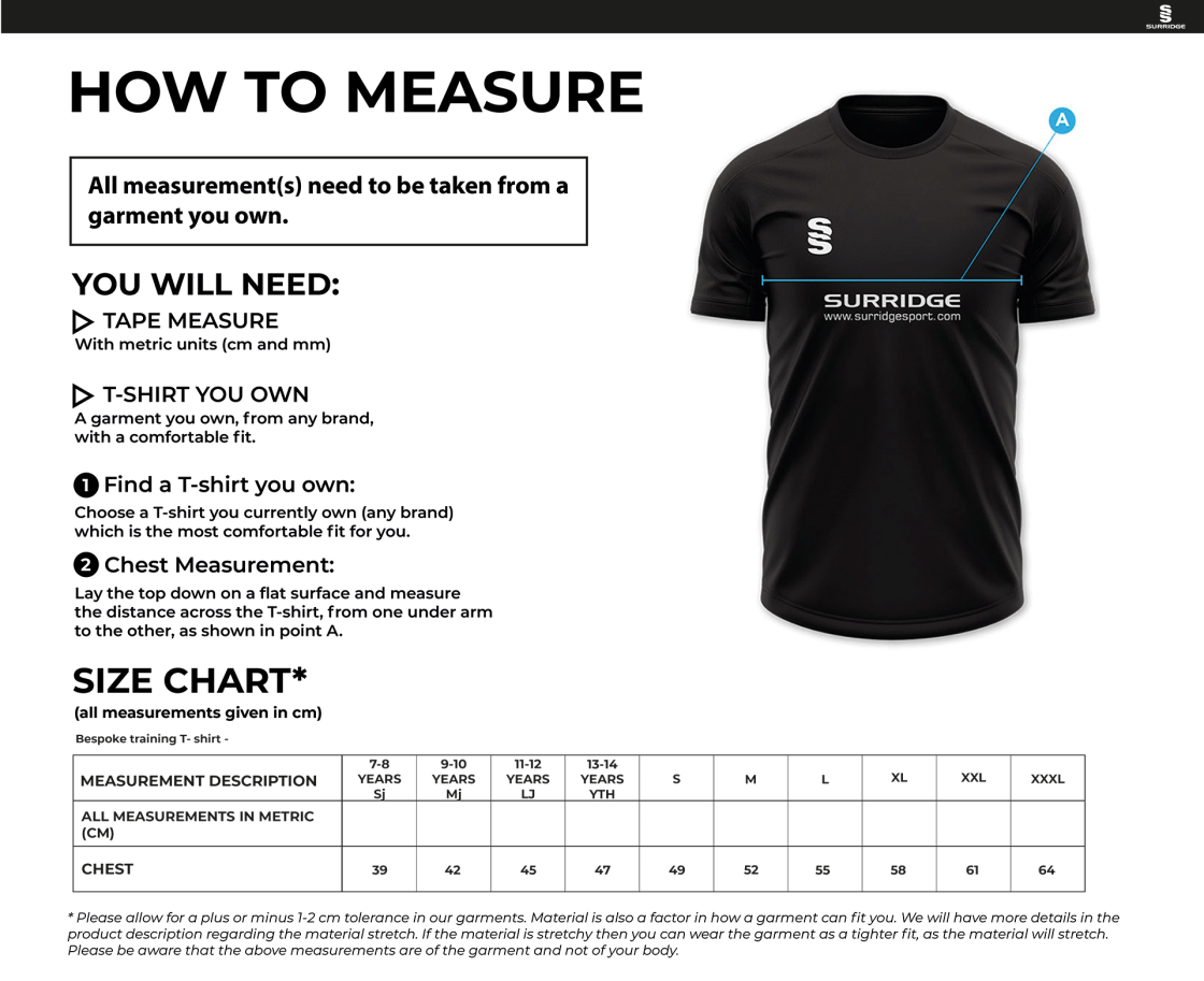 Rossendale FC - Managers Performance Top - Size Guide