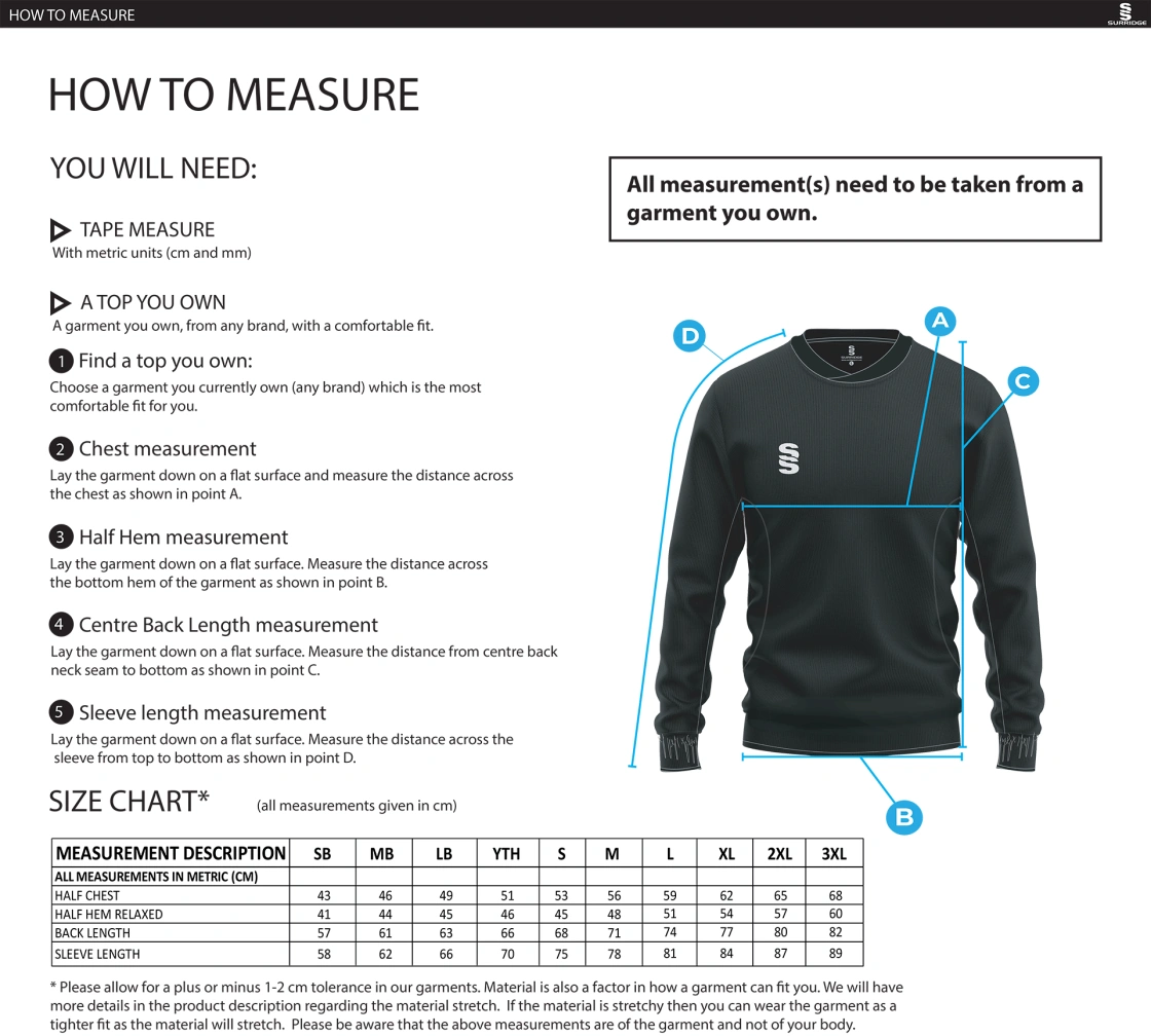 Rossendale FC - Run Out Top - Black - Size Guide