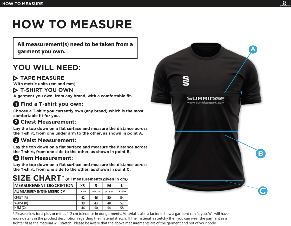 Rossendale FC - Dual Games Shirt - Women's - Size Guide