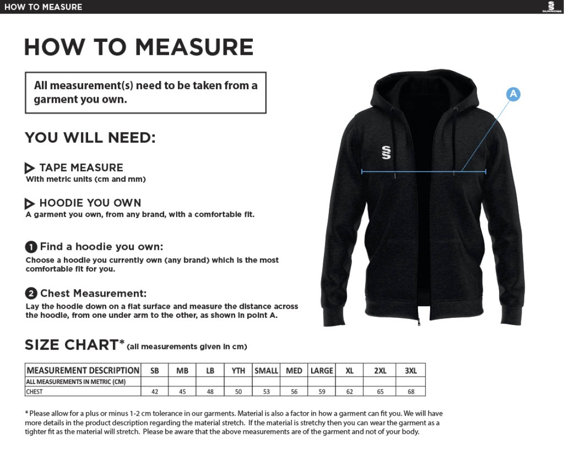 Rossendale FC - Dual Full Zip Hoody : Black - Size Guide