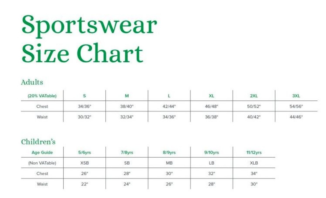 Rossendale FC - Contact Top - Size Guide